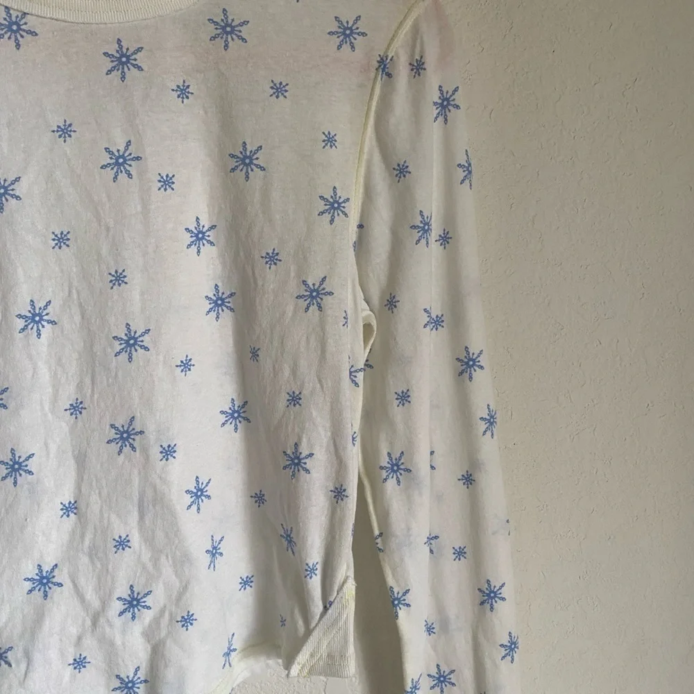 Free People Intimately Quilted Love Long Sleeves Snowflake Ivory Cropped Top S